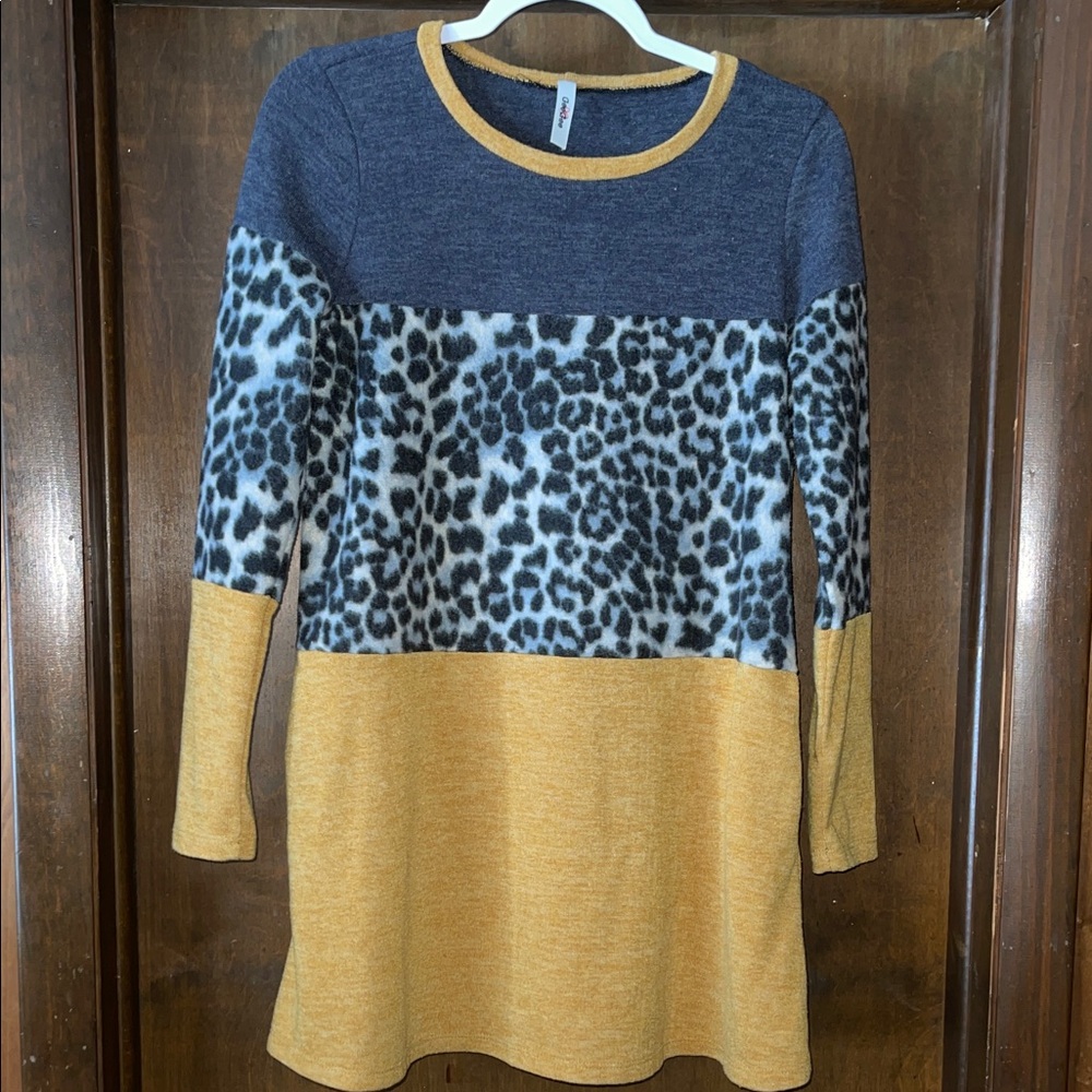 GeeGee Leopard Print Colorblock Sweater Dress